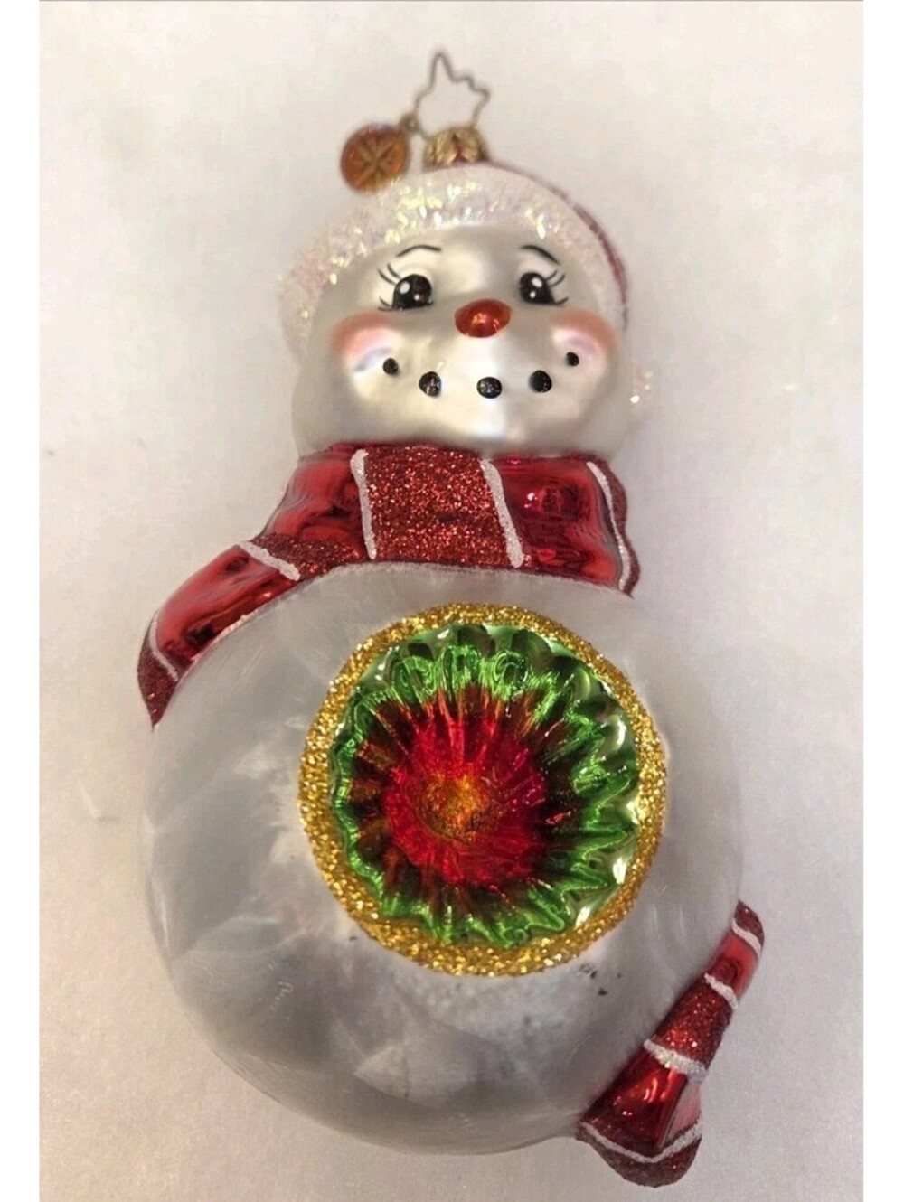 Christopher Radko Cherry Ice Chap Snowman Reflector Glass Ornament 2007, 5.5"